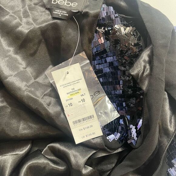 NWT BEBE Black Blue Sequin Embellished Romper Size 10 NEW - Picture 2 of 6
